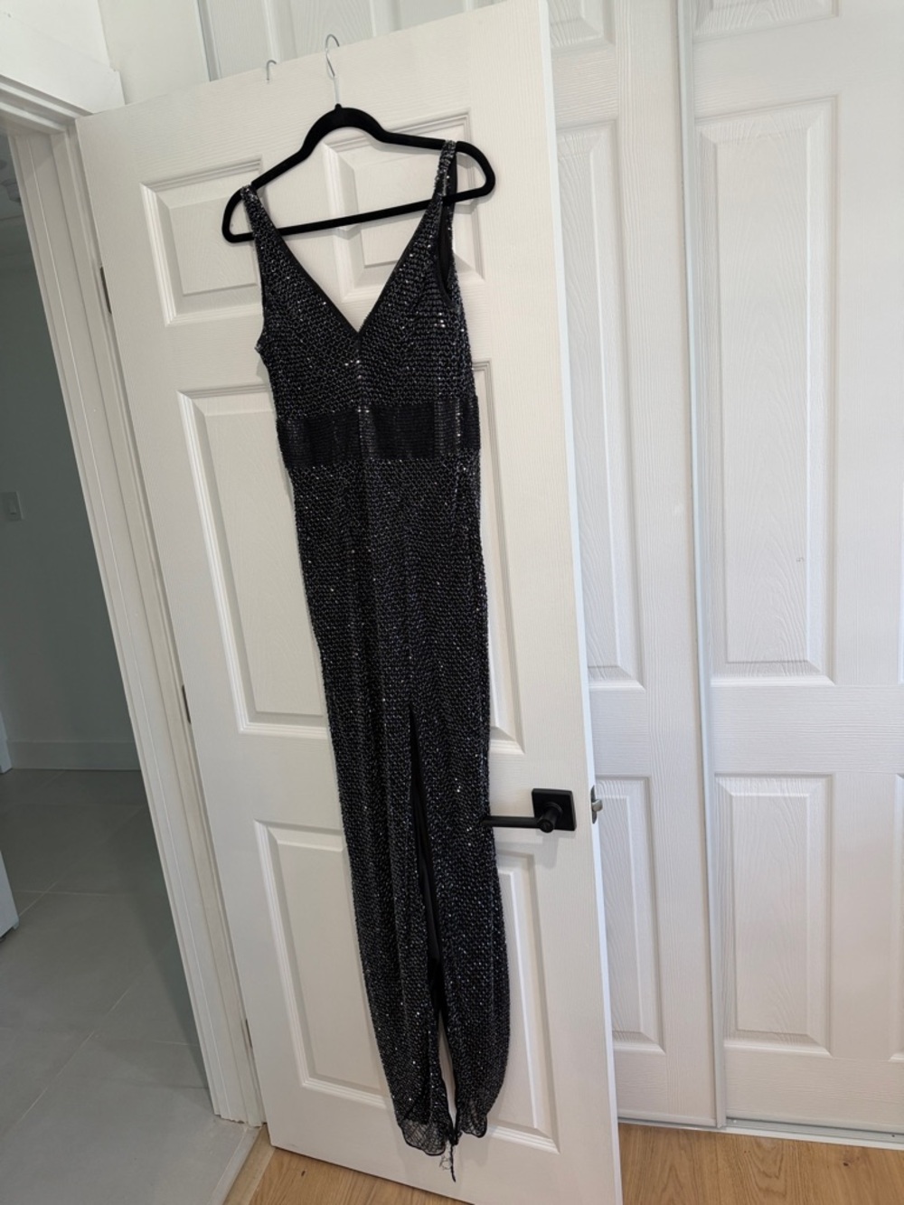 Mac Duggal Black Sequin Maxi Evening Dress